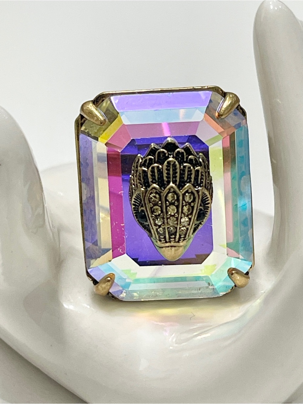 Kurt Geiger Iridescent Multicolor Crystal Cocktail Ring
